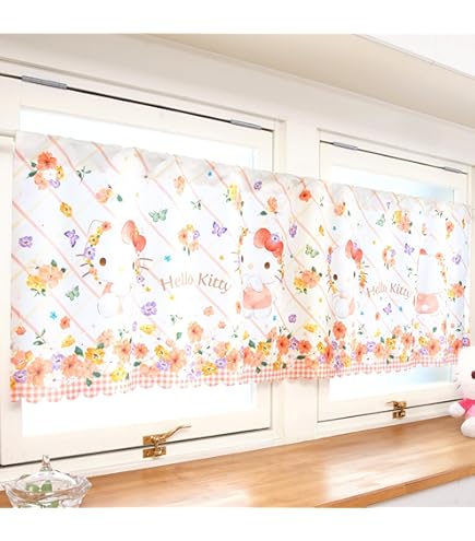 Amazon｜のれん工房 カフェカーテン ハローキティ 刺繍風イチゴ 幅120